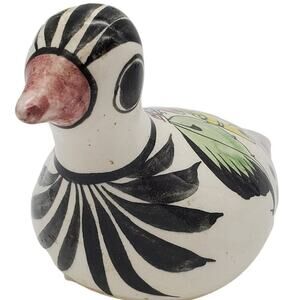Tonala Ceramic Bird Figure Hand Painted Mexican Pottery Signed Folk Art Figurine